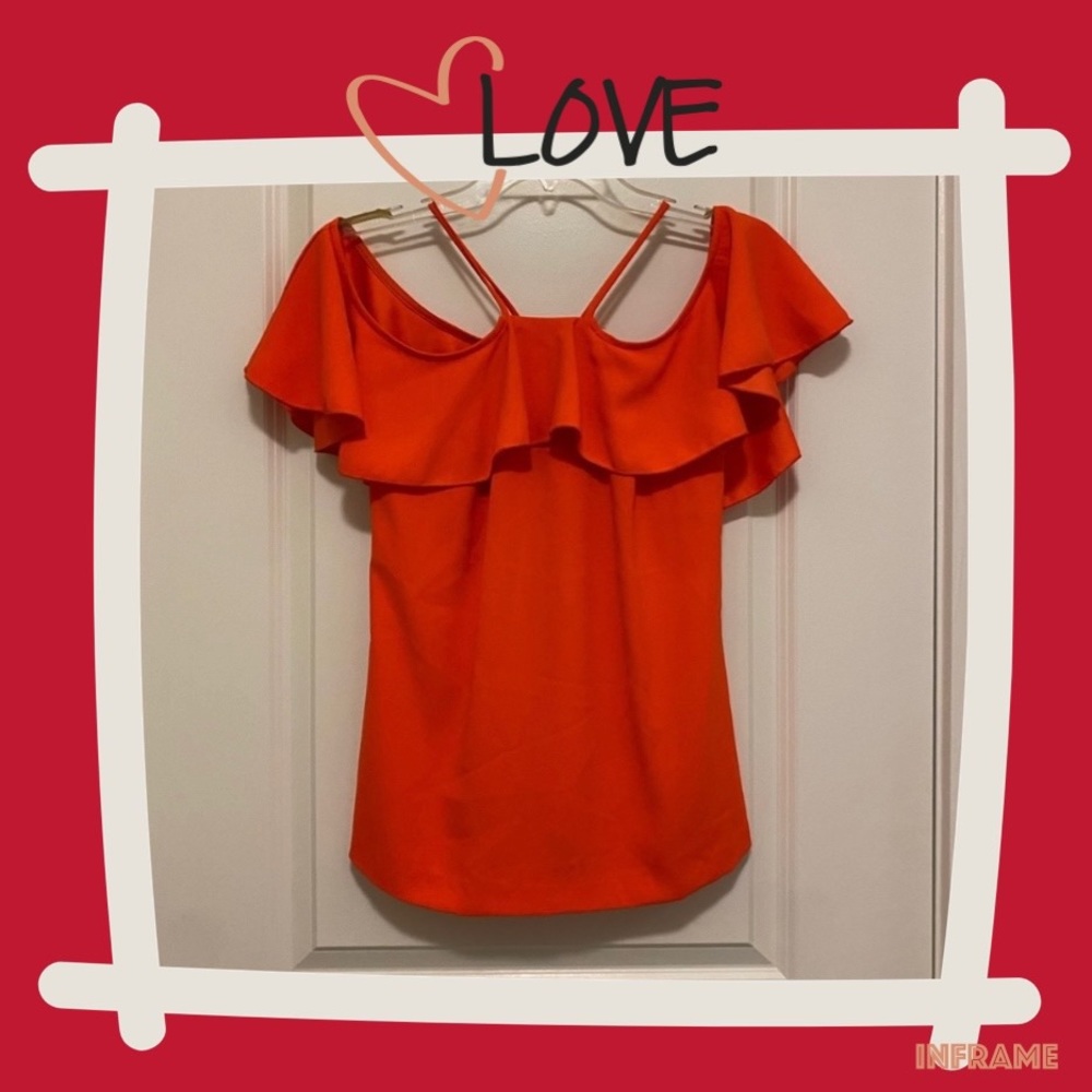 🧡Trina Turk XS Poppy Cold Shoulder top, flutter short sleeves.Tailored /chic 🧡